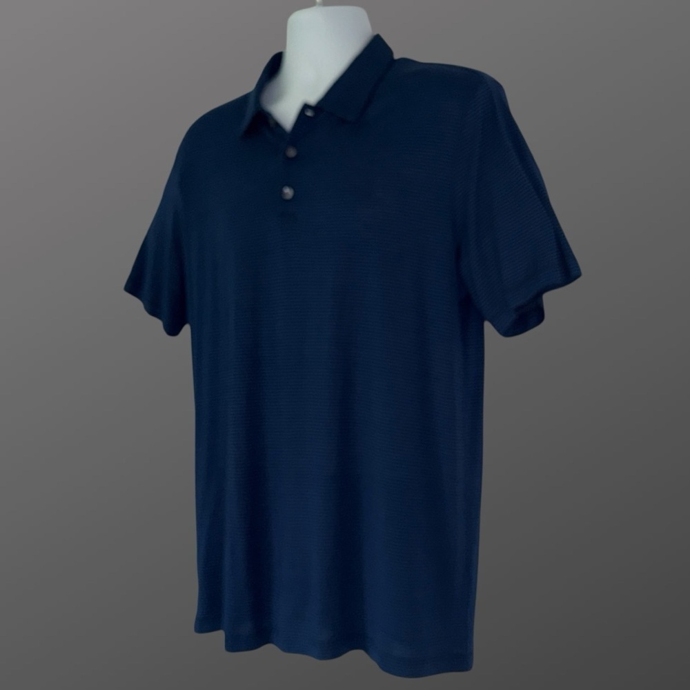 Theory Men’s Bron Navy Band Stripe Polo Shirt Size Large Modal Blend